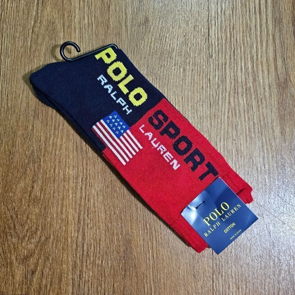 Polo Sport Ralph Lauren Socks USA Flag Red Navy Blue Size Large L Cotton New
